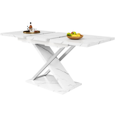 Tavolo da Pranzo Allungabile 118-157 x75x76.4 cm, Con Gambe Incrociate, Struttura in MDF e Metallo, Bianco, per 6-8 persone