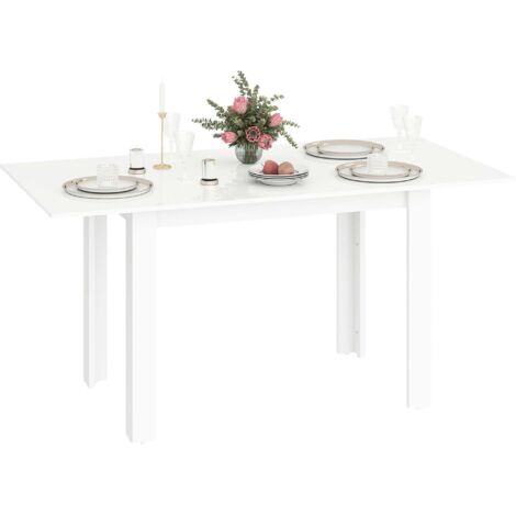 Tavolo da Pranzo Allungabile 120-160x80x78 cm per 4-6 Persone con Pannelli a Ribalta in Legno Bianco
