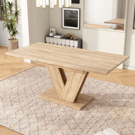 Tavolo da pranzo allungabile 140-180x80 cm, per 4-8 persone, piano rettangolare spesso, in MDF, rovere, gambe a V