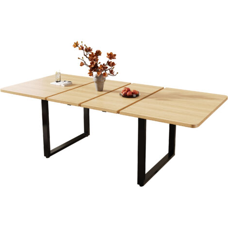 Tavolo da Pranzo Allungabile 140-220x80x75 cm, Con Gambe, Struttura in MDF e Metallo, Naturale, per 6-10 persone