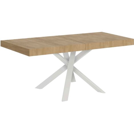 Tavolo da pranzo Allungabile - CLERK PREMIUM - Colore: Quercia Natura - Telaio: Bianco