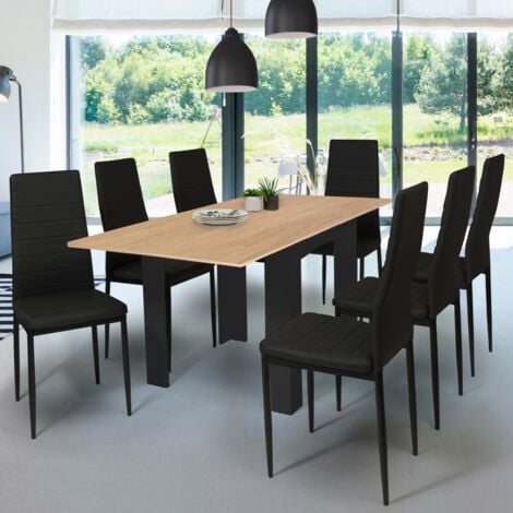 Tavolo da pranzo allungabile DONA 4-8 persone piano in faggio nero 80-160 cm