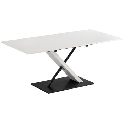 Tavolo da pranzo allungabile Herta, Bianco/nero, 140 x 90 cm Estensibile, Vicco