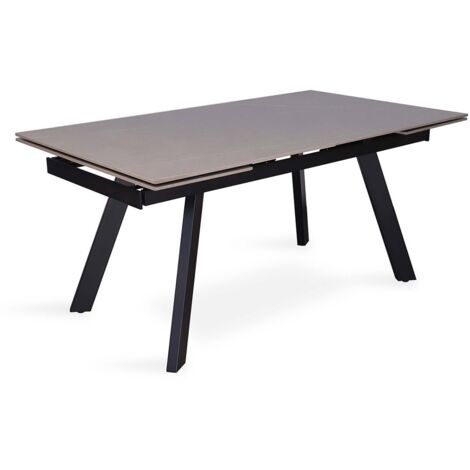 Tavolo da pranzo allungabile per 10 persone con piano in pietra grigia collezione LAROS. Struttura in metallo.