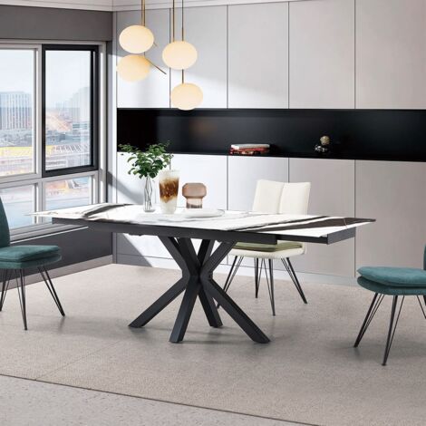 Tavolo da pranzo allungabile rettangolare in pietra nero 140x90x75 - Corallo