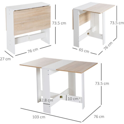 Tavolo da Pranzo Allungabile, Tavolo Pieghevole in Legno 103×76×73.5cm Rovere Bianco