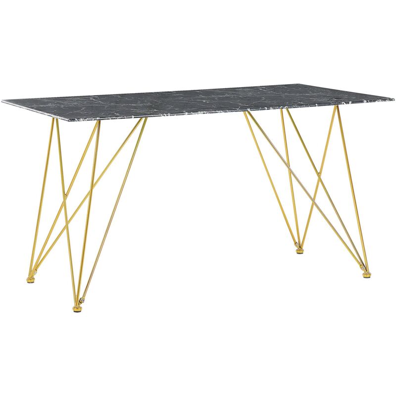 Beliani Tavolo Con Piano Effetto Marmo Nero In Vetro Gambe Oro 140 ...
