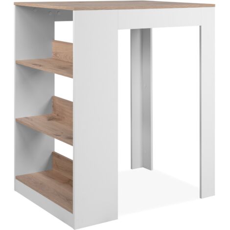 Tavolo da pranzo con 3 ripiani portaoggetti, finitura rovere vichingo e bianco, 92 cm - TAMPA