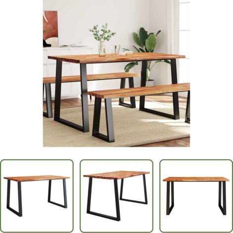 Tavolo da pranzo con bordo vivo -  Tavolo da Pranzo Bordi Vivi 140x80x75 cm Legno Massello Acacia