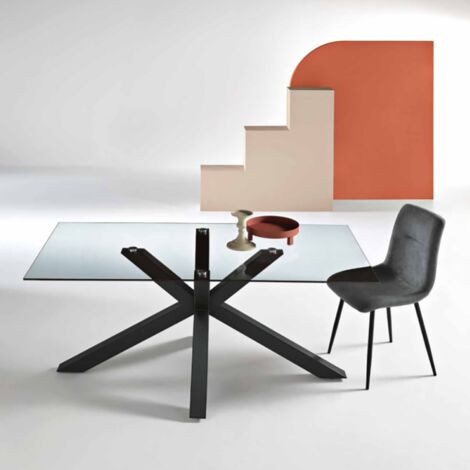 Tavolo da pranzo con piano in vetro e base in metallo 160x90 cm DANTE