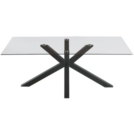 Tavolo da pranzo con piano in vetro e base in metallo 180x90 cm DANTE