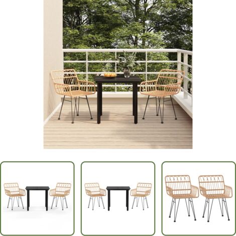 Tavolo da pranzo da esterno -  Set da Pranzo da Giardino 3 pz in Polyrattan