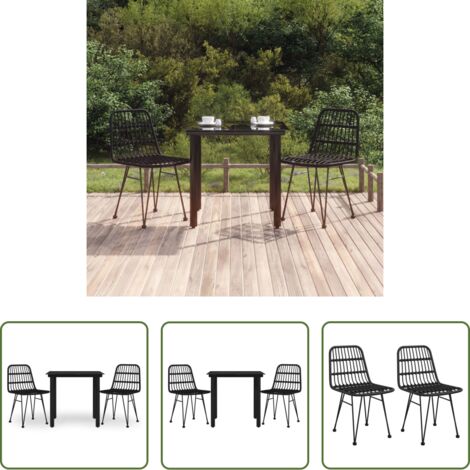 Tavolo da pranzo da esterno -  Set da Pranzo da Giardino 3 pz Nero in Polyrattan