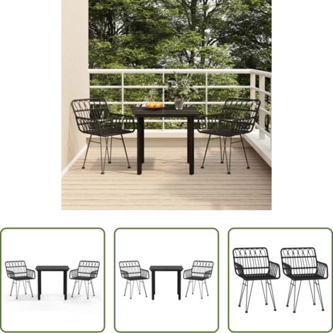 Tavolo da pranzo da esterno -  Set da Pranzo da Giardino 3 pz Nero in Polyrattan