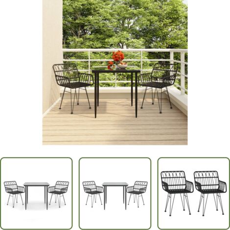 Tavolo da pranzo da esterno -  Set da Pranzo da Giardino 3 pz Nero in Polyrattan
