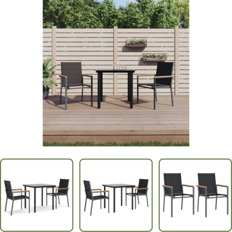 Tavolo da pranzo da esterno -  Set da Pranzo da Giardino 3 pz Nero in Textilene e Acciaio