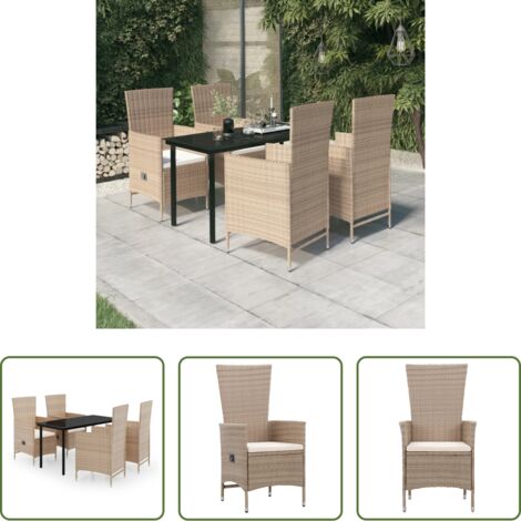 Tavolo da pranzo da esterno -  Set da Pranzo da Giardino 5 pz con Cuscini Beige