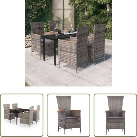 Tavolo da pranzo da esterno -  Set da Pranzo da Giardino 5 pz con Cuscini Grigio