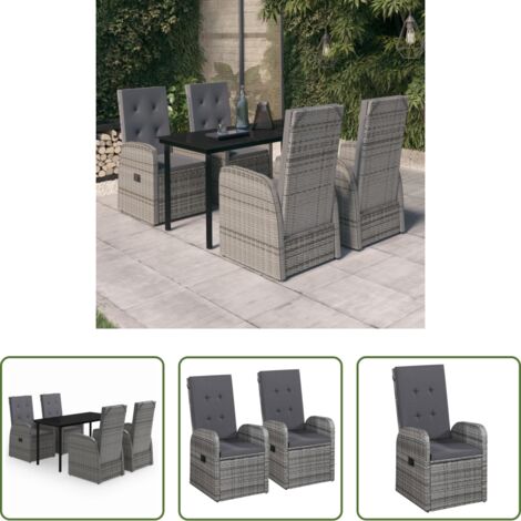 Tavolo da pranzo da esterno -  Set da Pranzo da Giardino 5 pz con Cuscini Grigio
