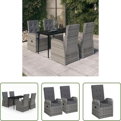 Tavolo da pranzo da esterno -  Set da Pranzo da Giardino 5 pz con Cuscini Grigio