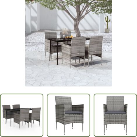 Tavolo da pranzo da esterno -  Set da Pranzo da Giardino 5 pz con Cuscini Grigio e Nero