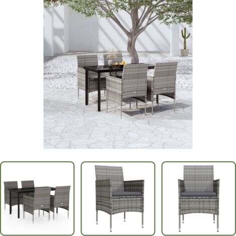 Tavolo da pranzo da esterno -  Set da Pranzo da Giardino 5 pz con Cuscini Grigio e Nero