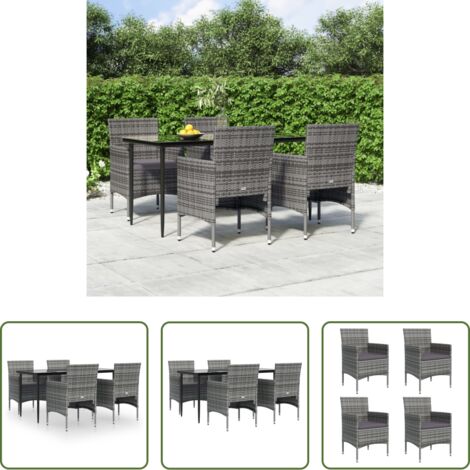Tavolo da pranzo da esterno -  Set da Pranzo da Giardino 5 pz con Cuscini Grigio e Nero