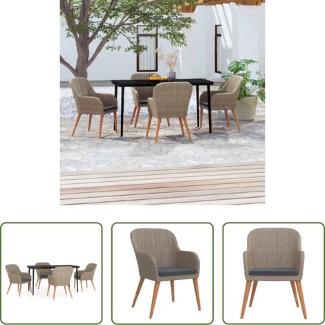 Tavolo da pranzo da esterno -  Set da Pranzo da Giardino 5 pz con Cuscini Marrone