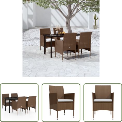 Tavolo da pranzo da esterno -  Set da Pranzo da Giardino 5 pz con Cuscini Marrone e Nero