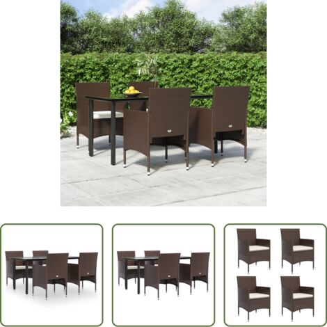 Tavolo da pranzo da esterno -  Set da Pranzo da Giardino 5 pz con Cuscini Marrone e Nero