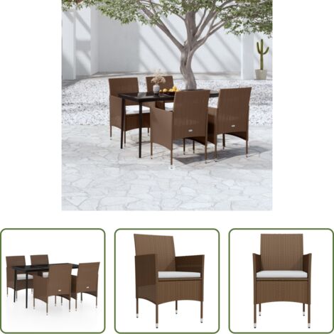 Tavolo da pranzo da esterno -  Set da Pranzo da Giardino 5 pz con Cuscini Marrone e Nero
