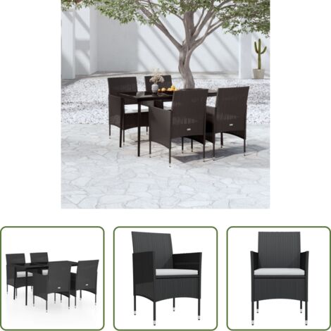 Tavolo da pranzo da esterno -  Set da Pranzo da Giardino 5 pz con Cuscini Nero