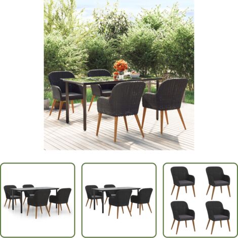 Tavolo da pranzo da esterno -  Set da Pranzo da Giardino 5 pz con Cuscini Nero