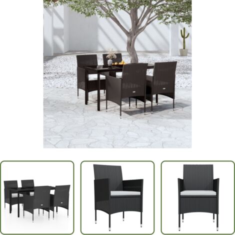 Tavolo da pranzo da esterno -  Set da Pranzo da Giardino 5 pz con Cuscini Nero