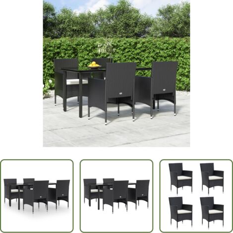 Tavolo da pranzo da esterno -  Set da Pranzo da Giardino 5 pz con Cuscini Nero