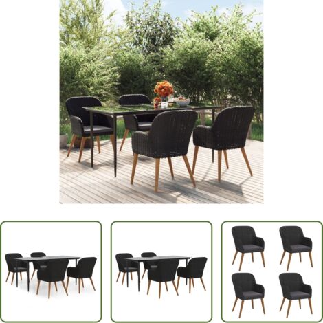 Tavolo da pranzo da esterno -  Set da Pranzo da Giardino 5 pz con Cuscini Nero