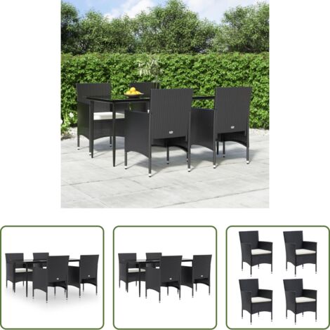 Tavolo da pranzo da esterno -  Set da Pranzo da Giardino 5 pz con Cuscini Nero