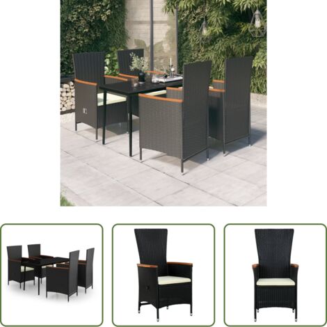 Tavolo da pranzo da esterno -  Set da Pranzo da Giardino 5 pz con Cuscini Nero
