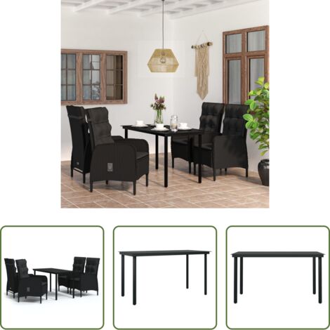 Tavolo da pranzo da esterno -  Set da Pranzo da Giardino 5 pz con Cuscini Nero