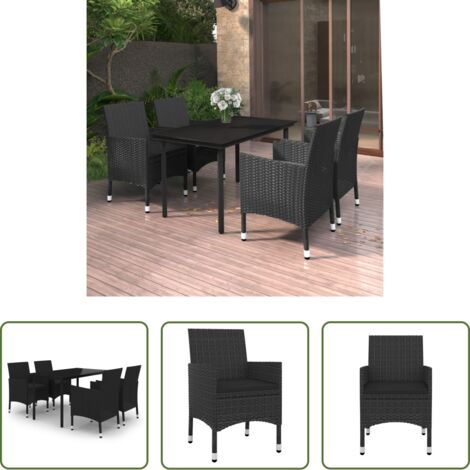 Tavolo da pranzo da esterno -  Set da Pranzo da Giardino 5 pz con Cuscini Polyrattan e Vetro