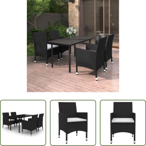 Tavolo da pranzo da esterno -  Set da Pranzo da Giardino 5 pz con Cuscini Polyrattan e Vetro