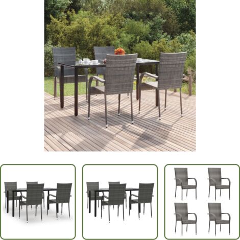 Tavolo da pranzo da esterno -  Set da Pranzo da Giardino 5 pz Grigio in Polyrattan