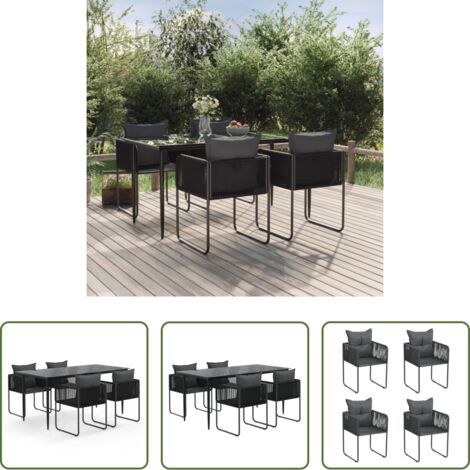 Tavolo da pranzo da esterno -  Set da Pranzo da Giardino 5 pz Nero