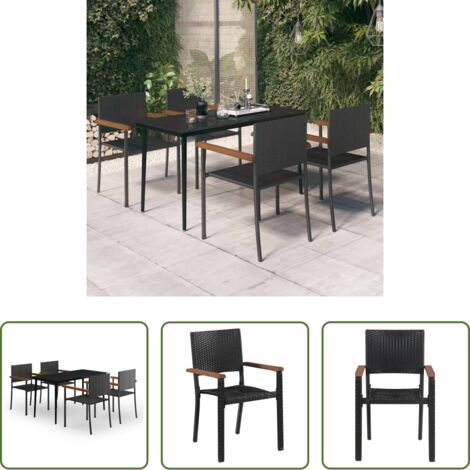 Tavolo da pranzo da esterno -  Set da Pranzo da Giardino 5 pz Nero