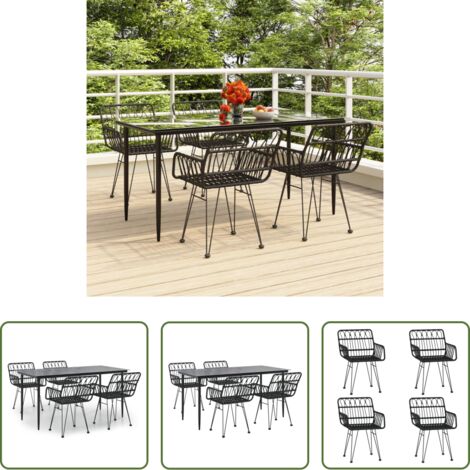 Tavolo da pranzo da esterno -  Set da Pranzo da Giardino 5 pz Nero in Polyrattan