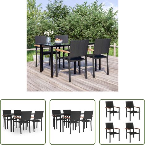 Tavolo da pranzo da esterno -  Set da Pranzo da Giardino 5 pz Nero in Polyrattan