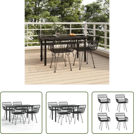 Tavolo da pranzo da esterno -  Set da Pranzo da Giardino 5 pz Nero in Polyrattan