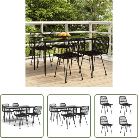 Tavolo da pranzo da esterno -  Set da Pranzo da Giardino 5 pz Nero in Polyrattan