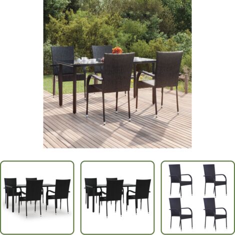 Tavolo da pranzo da esterno -  Set da Pranzo da Giardino 5 pz Nero in Polyrattan