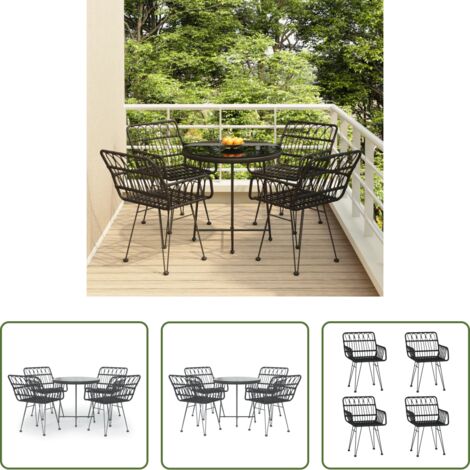 Tavolo da pranzo da esterno -  Set da Pranzo da Giardino 5 pz Nero in Polyrattan